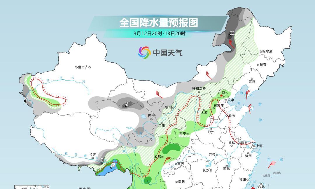 全国将迎大范围雨雪天气！一股全能型冷空气将于3月11日至15日携风带雨带沙来袭  第7张